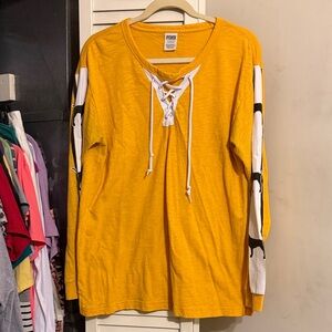 PINK Victoria's Secret Yellow Lace-Up Long Sleeve Top